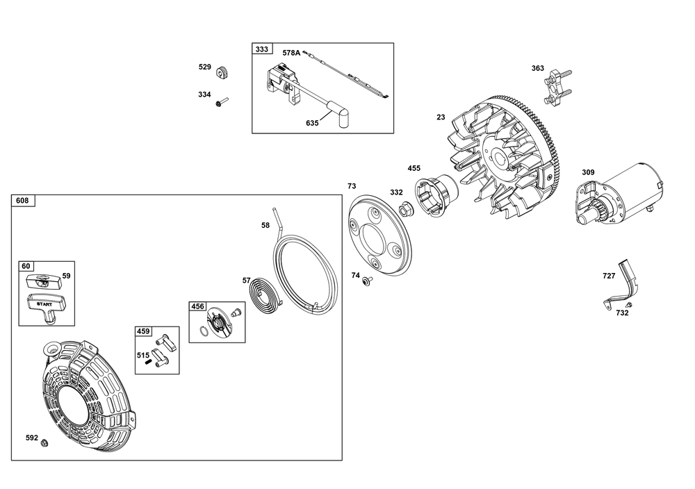Flywheel, Ignition, And Starter Group Diagram and Parts List for 305447-0641-B5 200000 - 399999 Briggs and Stratton Engine
